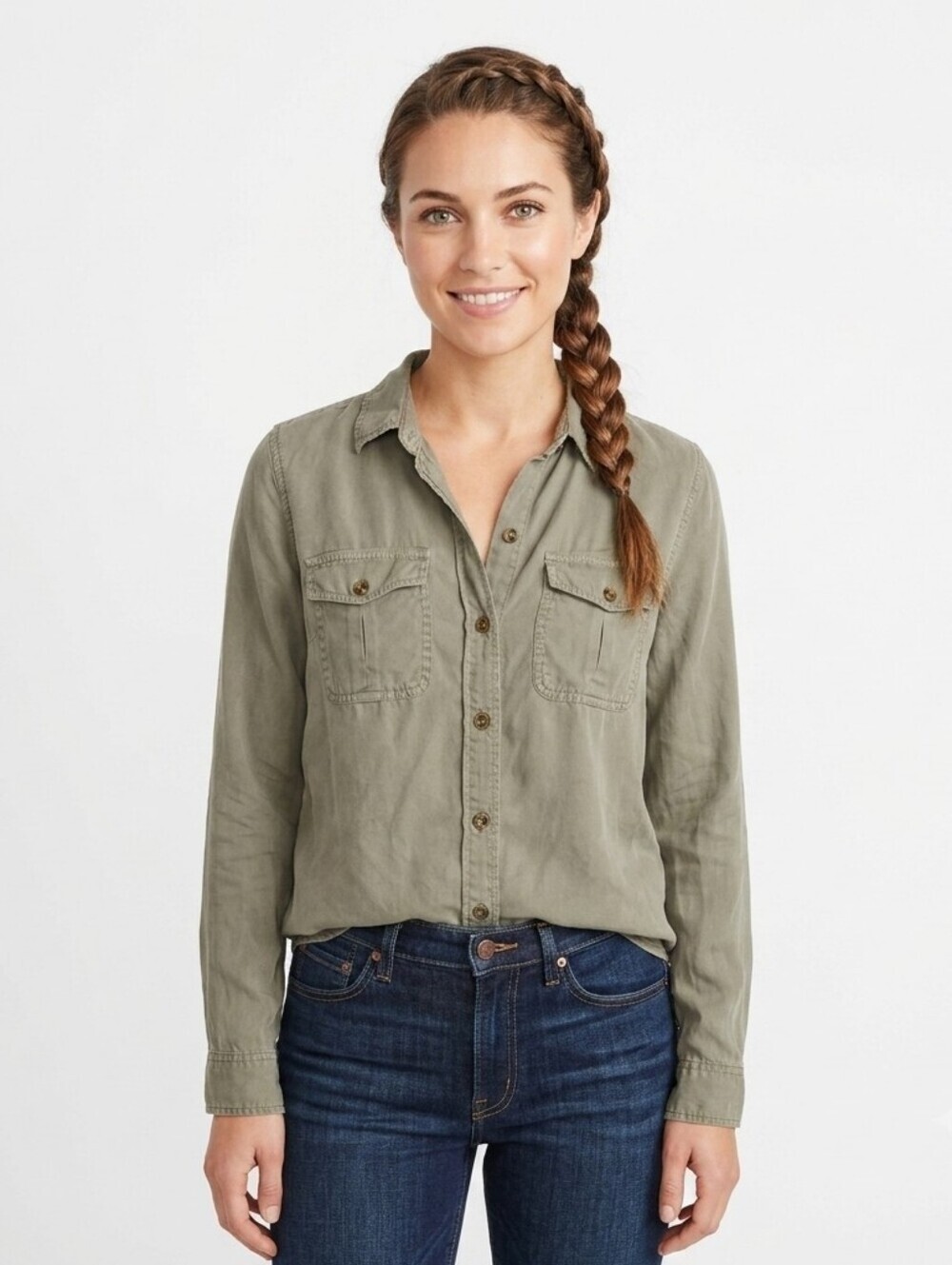 Marine Layer Lyocell Olive Green Button Down Shirt - Small